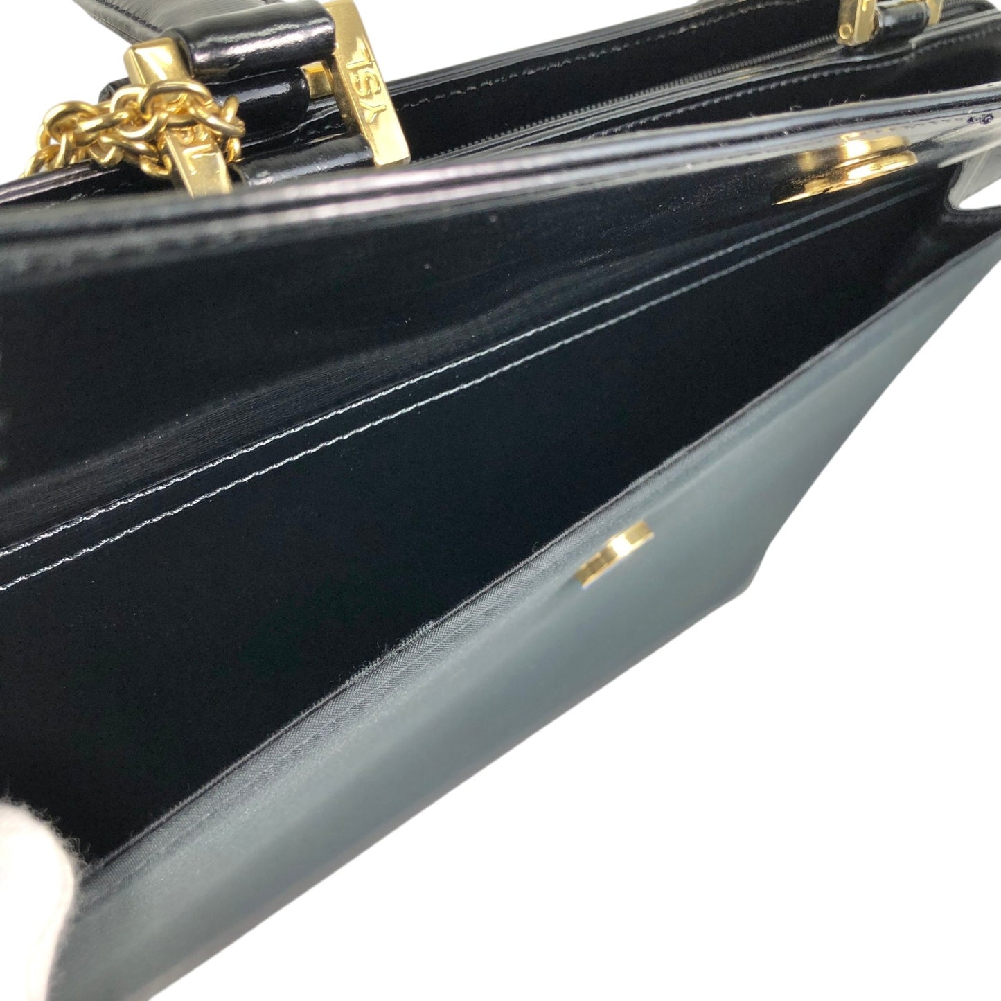 Yves Saint Laurent Logo Charm Handbag Black Vintage 7mza73