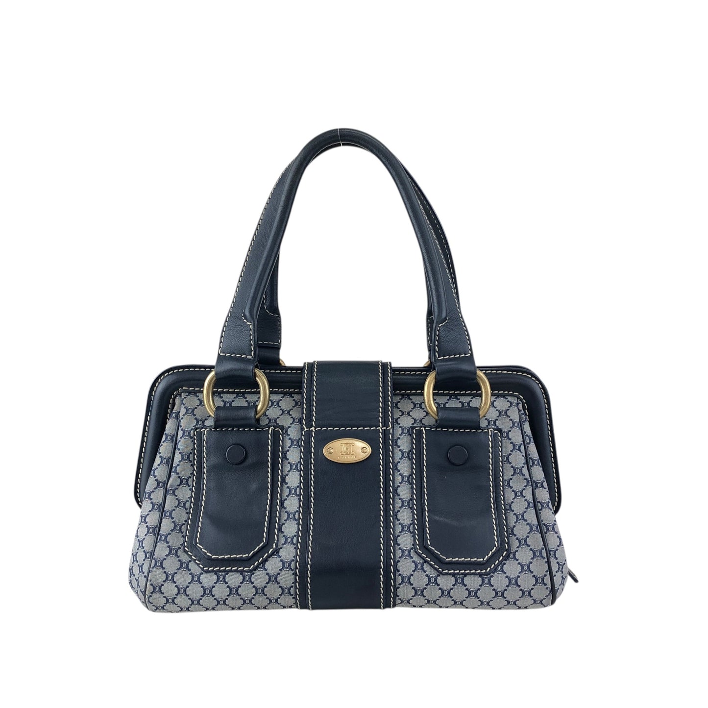 CELINE Blason Front Buckle Handbag Navy Vintage rk6nfn
