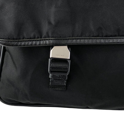 PRADA Tessuto Triangle Logo Front Buckle Shoulder bag Black Vintage n6kgte