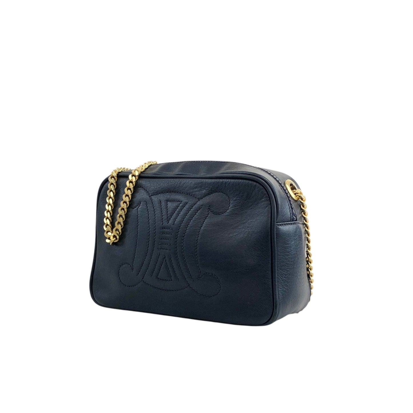 CELINE Triomphe Chain Shoulder bag Navy Vintage h4r6w8