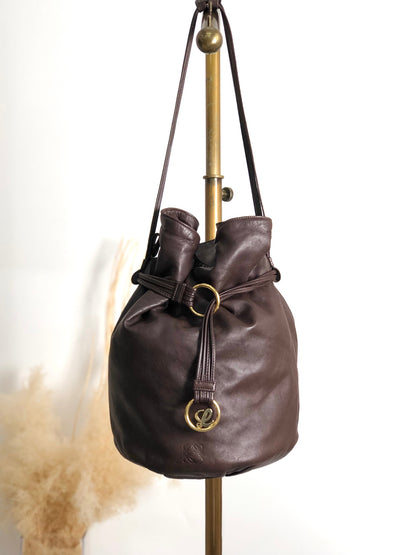 LOEWE Anagram Drawstring Shoulder bag Brown Vintage 7ep7z7