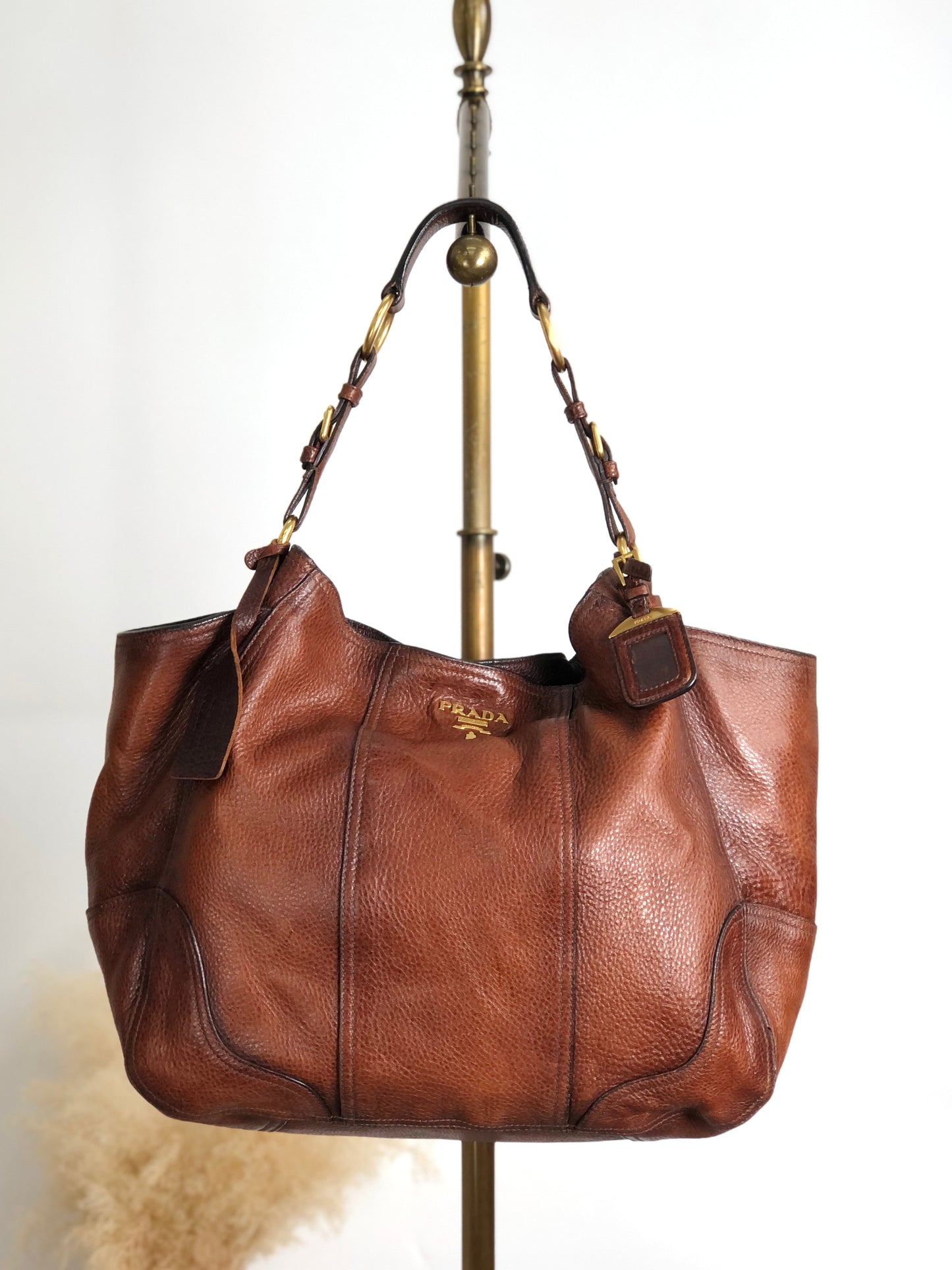 PRADA Logo Shoulder bag Brown Vintage viv5ss