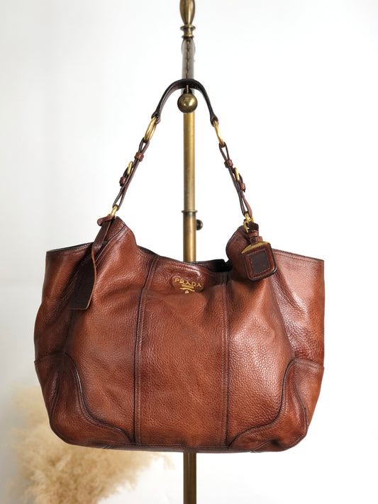 PRADA Logo Shoulder bag Brown Vintage viv5ss