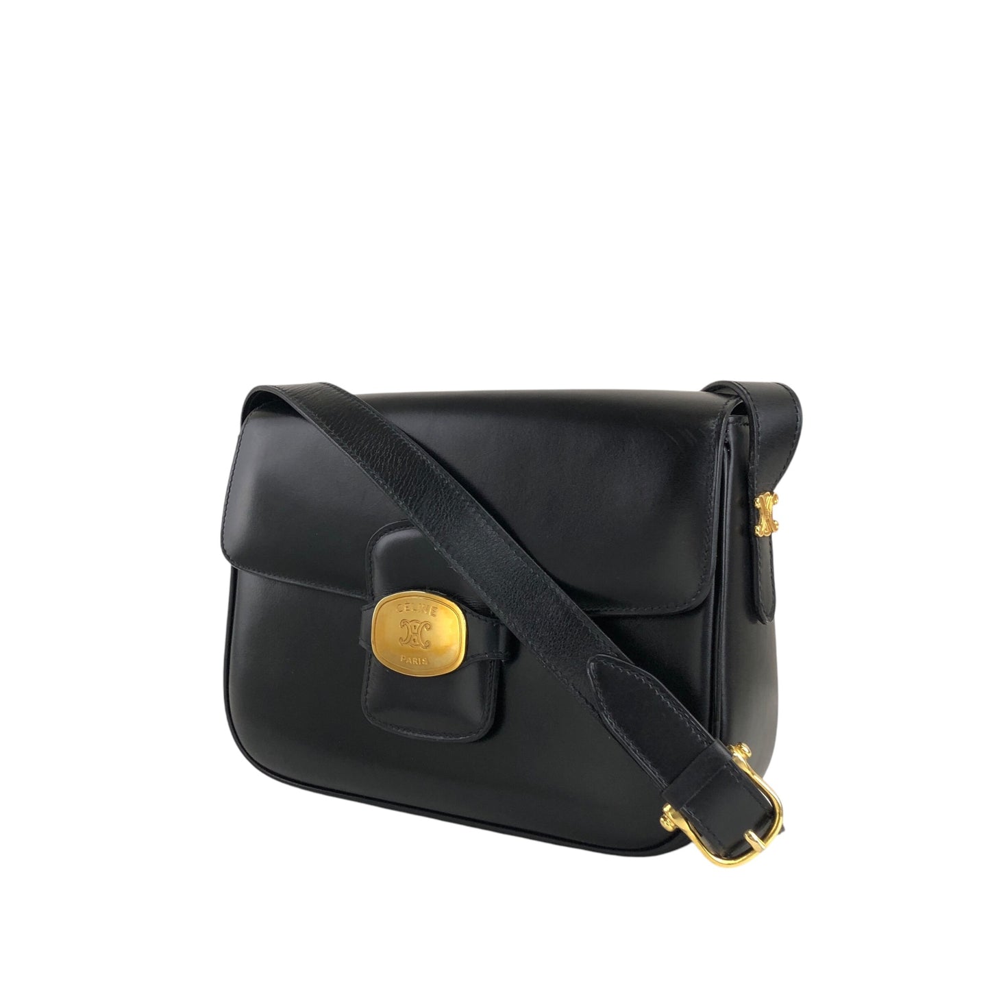 CELINE Triomphe Shoulder bag Black Vintage n24pjw