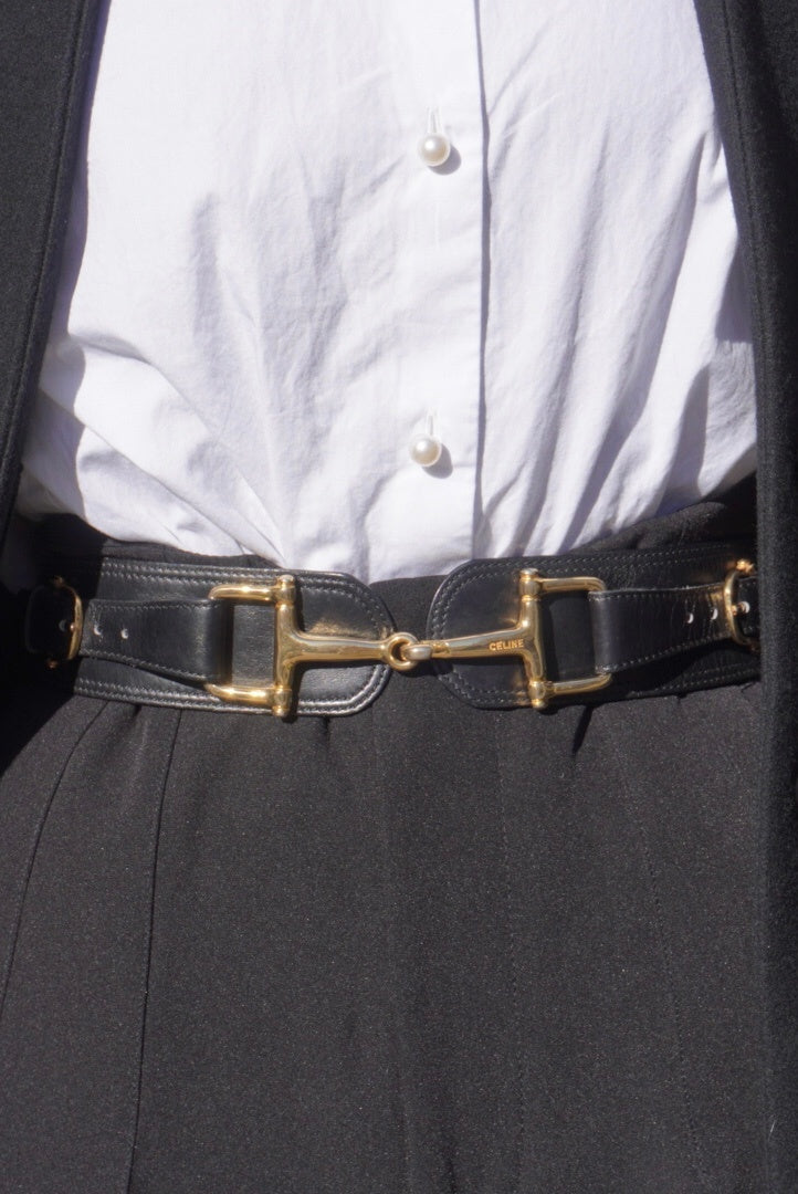 CELINE Horse Bit Belt Black Vintage 3xm745