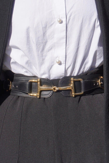 CELINE Horse Bit Belt Black Vintage 3xm745