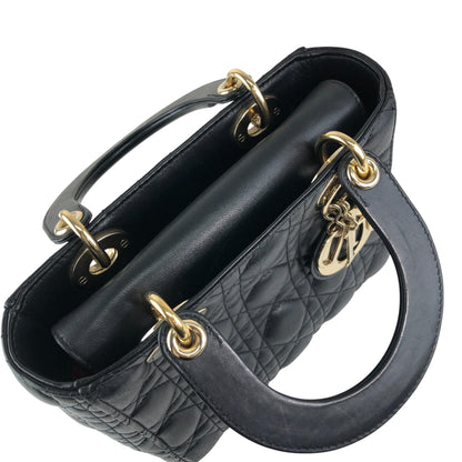 Christian Dior Lady Dior Cannage Logo Charm Handbag Black Vintage 885e65