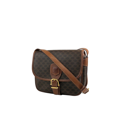 CELINE Macadam Blason Front Buckle Shoulder bag Brown Vintage ketsrv