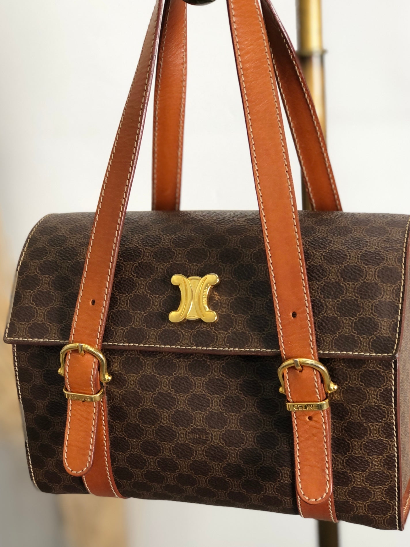 CELINE Macadam Triomphe Handbag Vanity bag Brown Vintage bfhyyr