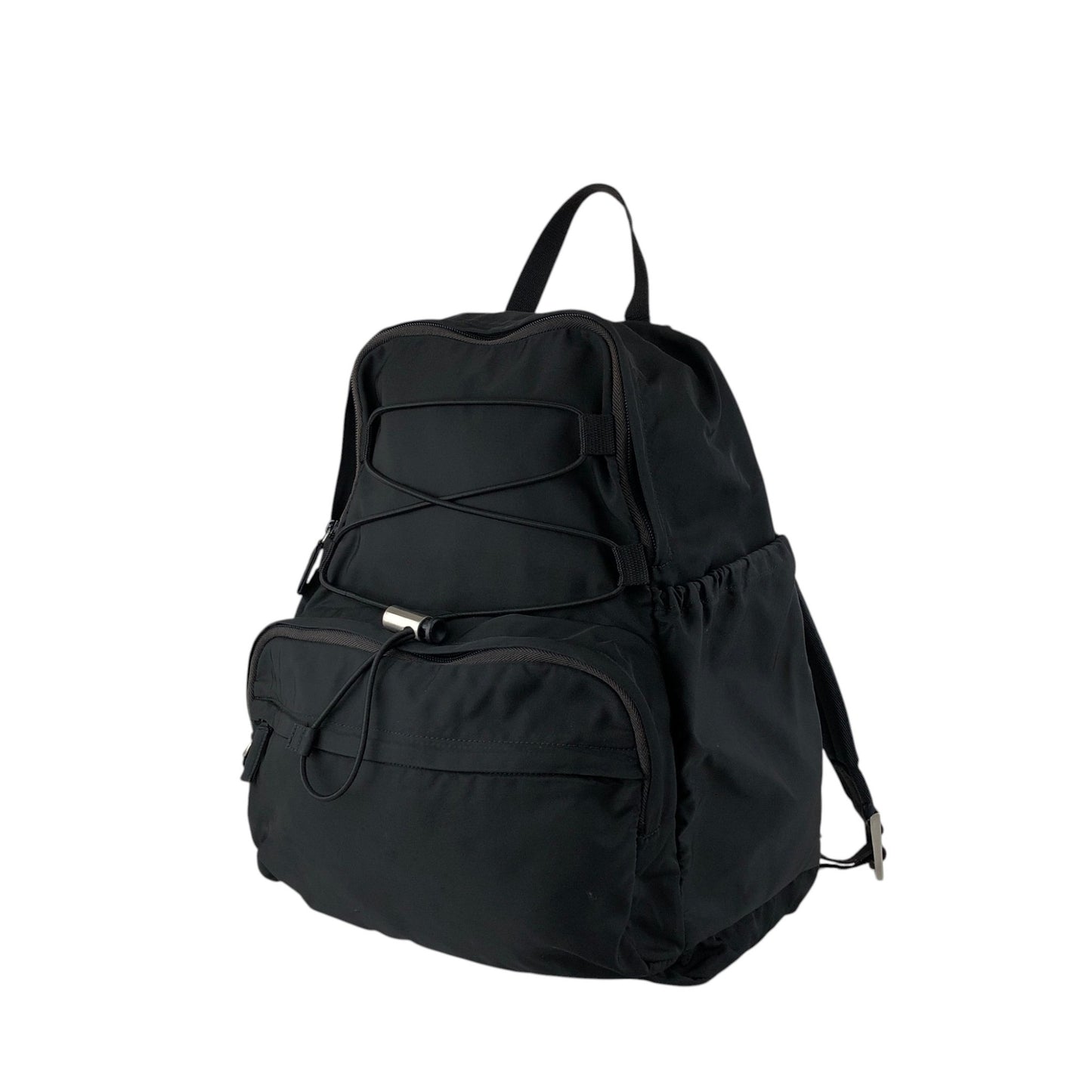 PRADA Tessuto Triangle Logo Double Pocket Backpack Black Vintage bpk4w7