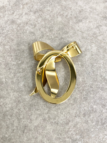 Christian Dior Logo Ribbon Motif Brooch Gold Vintage ep4fie