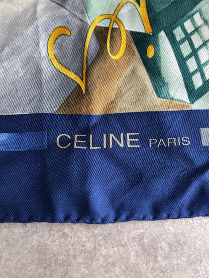 CELINE SILK Scarf Blue×Green Vintage ejmgse