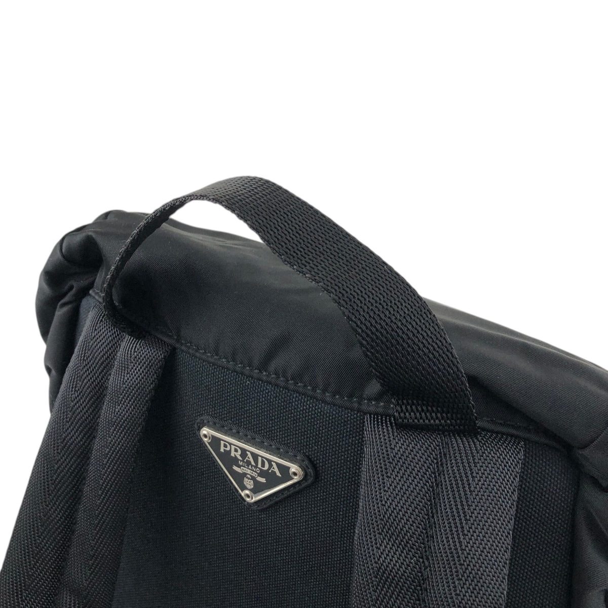 PRADA Tessuto Triangle Logo Front Buckle Backpack Black Vintage 8na4hp