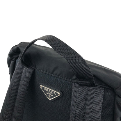 PRADA Tessuto Triangle Logo Front Buckle Backpack Black Vintage 8na4hp