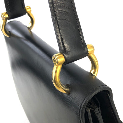 CELINE Gancini Leather Round Crossbody Shoulder bag Black Vintage 5ec6bk