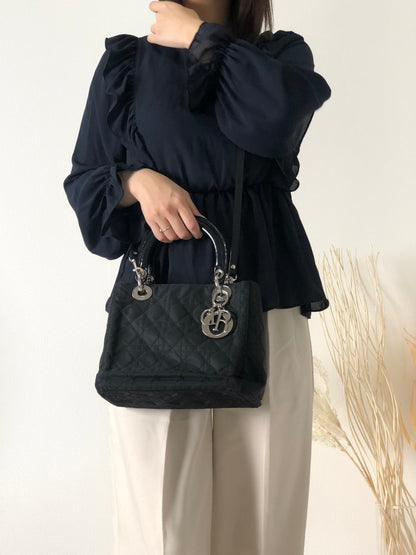 Christian Dior Lady Dior Cannage Nylon Two-way Shoulder bag Black Vintage 2i75ru