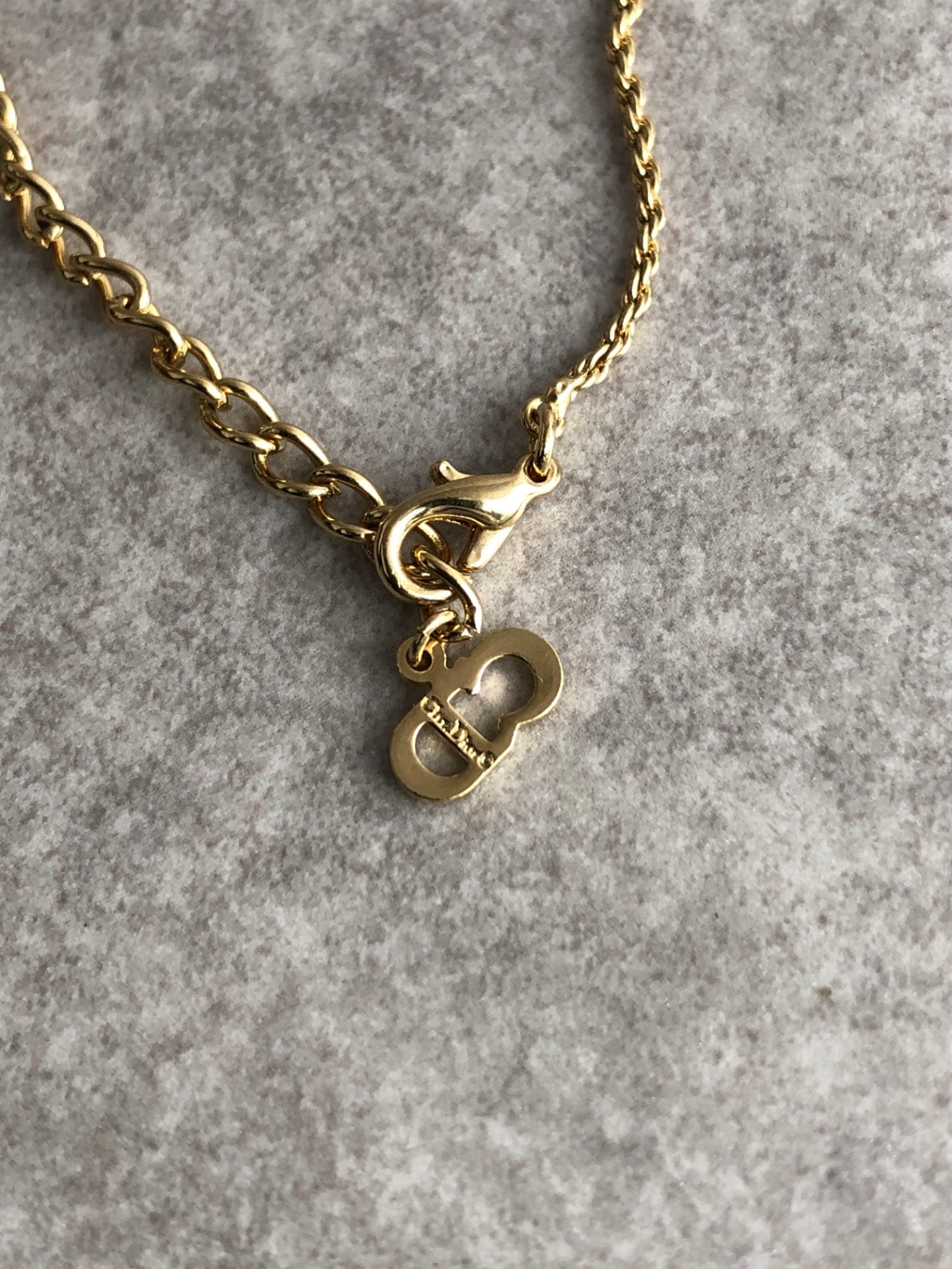 Christian Dior CD Logo Stone Necklace Gold Vintage kwgpwu