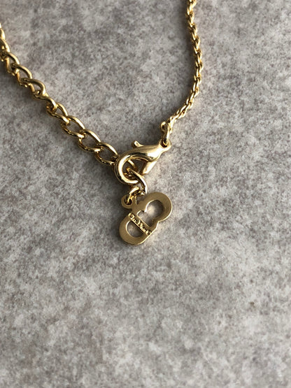 Christian Dior CD Logo Stone Necklace Gold Vintage kwgpwu