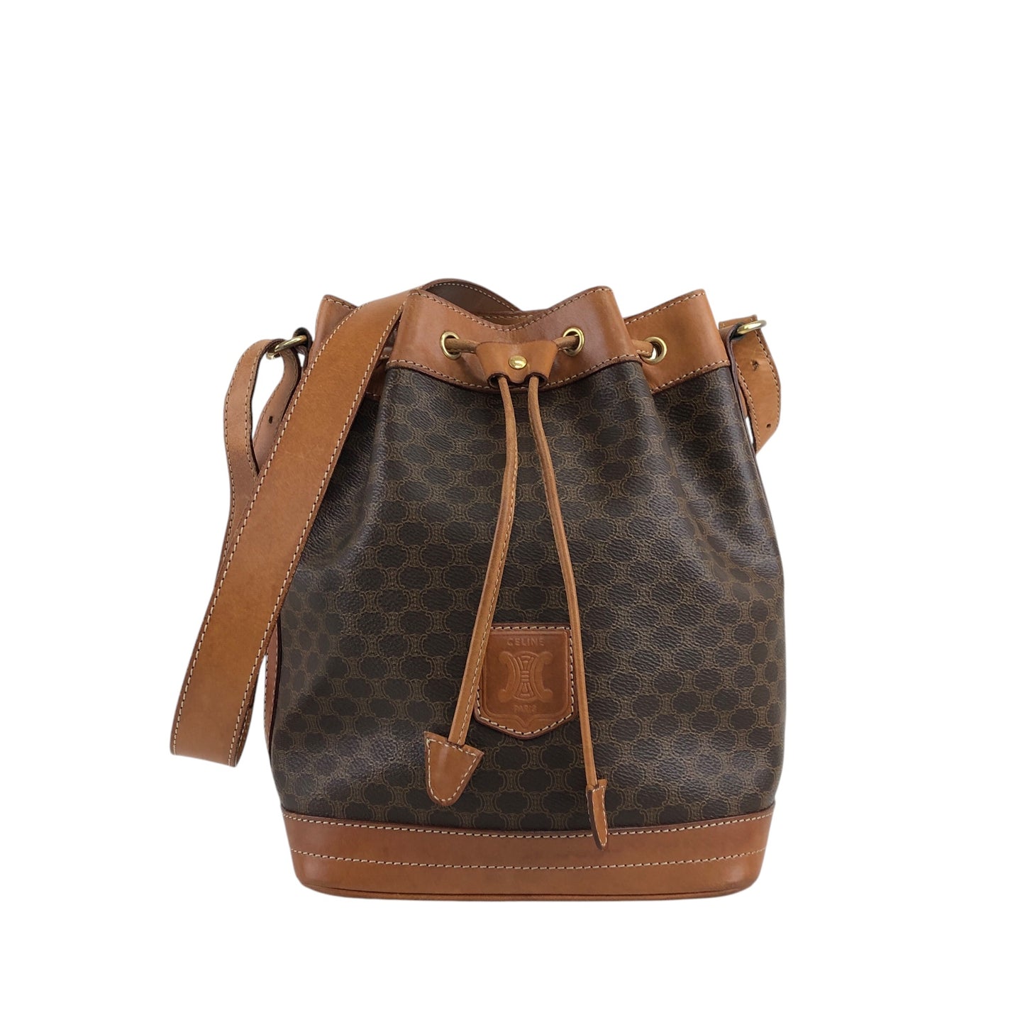 CELINE Macadam Blason Drawstring Shoulder bag Brown Vintage e8wkxg