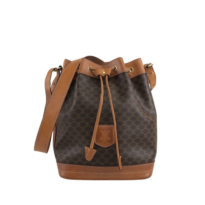 CELINE Macadam Blason Drawstring Shoulder bag Brown Vintage e8wkxg