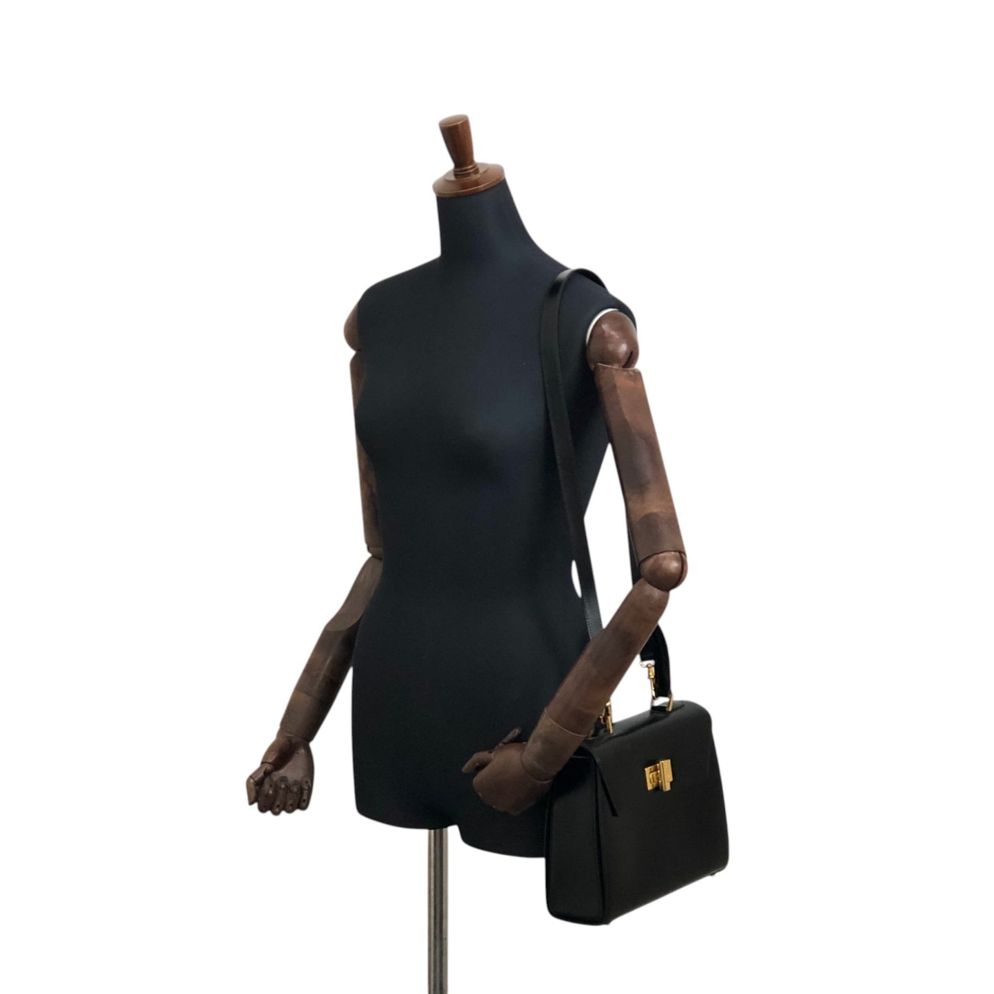 CELINE Turn Lock Two-way Handbag Shoulder bag Black Vintage aerfah