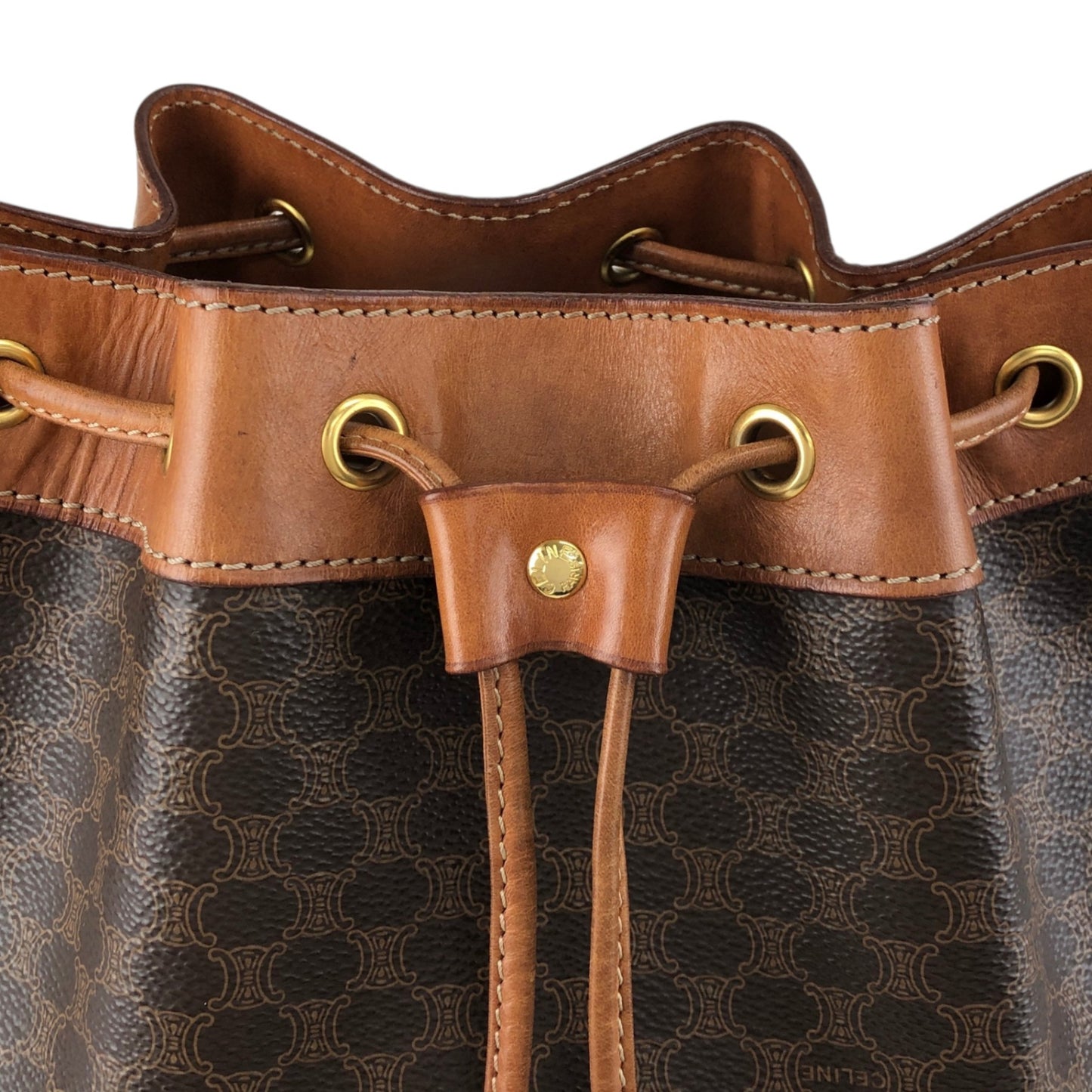 CELINE Macadam Blason Drawstring Shoulder bag Brown Vintage fmd3v6