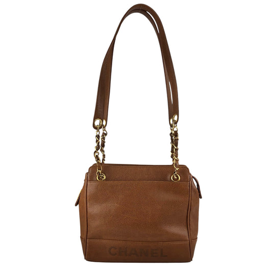 CHANEL Logo Shoulder bag Brown Vintage xufczz