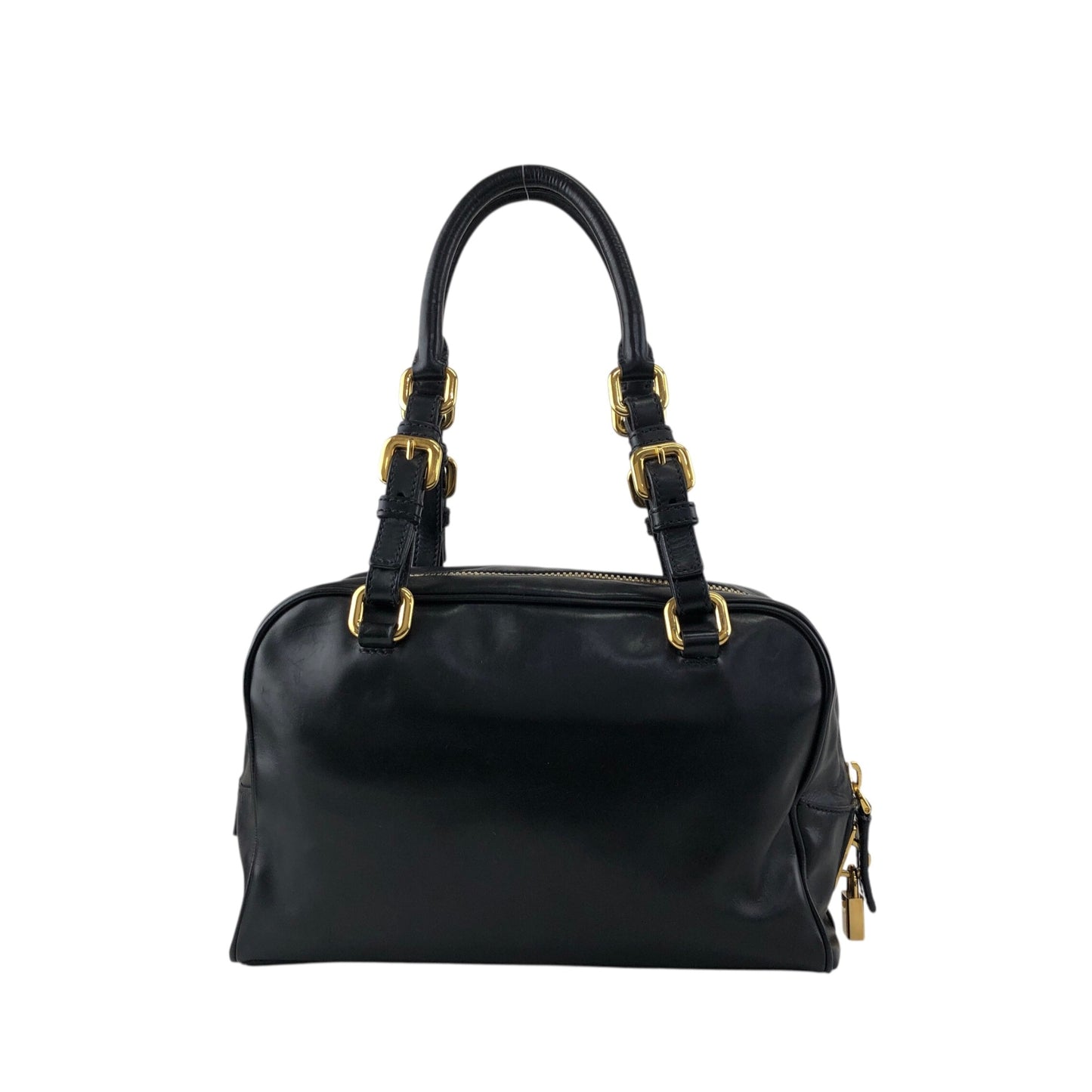 PRADA Logo Embossed Handbag Boston bag Black Vintage nfyku6