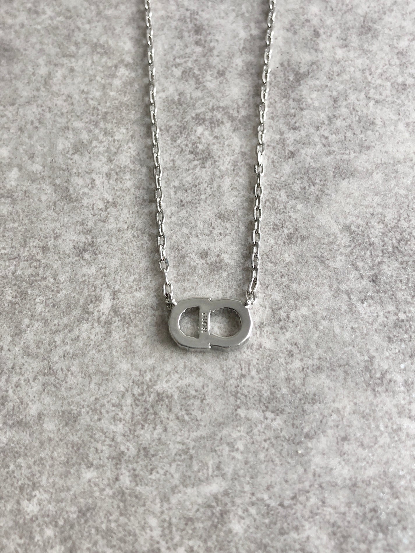 Christian Dior CD Logo Rhinestone Necklace Silver Vintage 58eydu