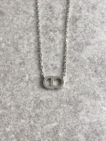 Christian Dior CD Logo Rhinestone Necklace Silver Vintage 58eydu