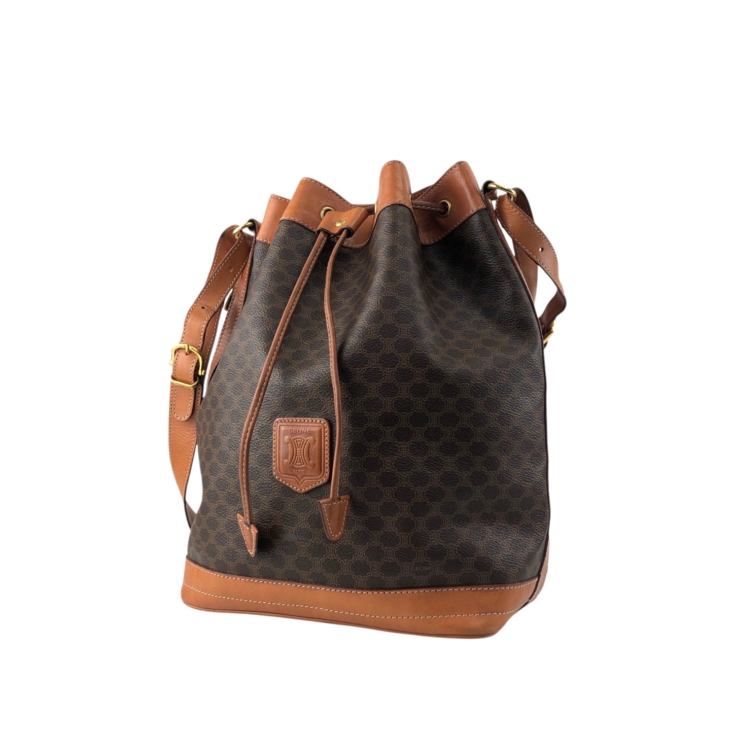 CELINE Macadam Blason Drawstring Shoulder bag Brown Vintage epwjhg