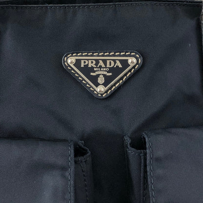 PRADA Tessuto Triangle Logo Double Pocket Totebag Navy Vintage 8ka5ea