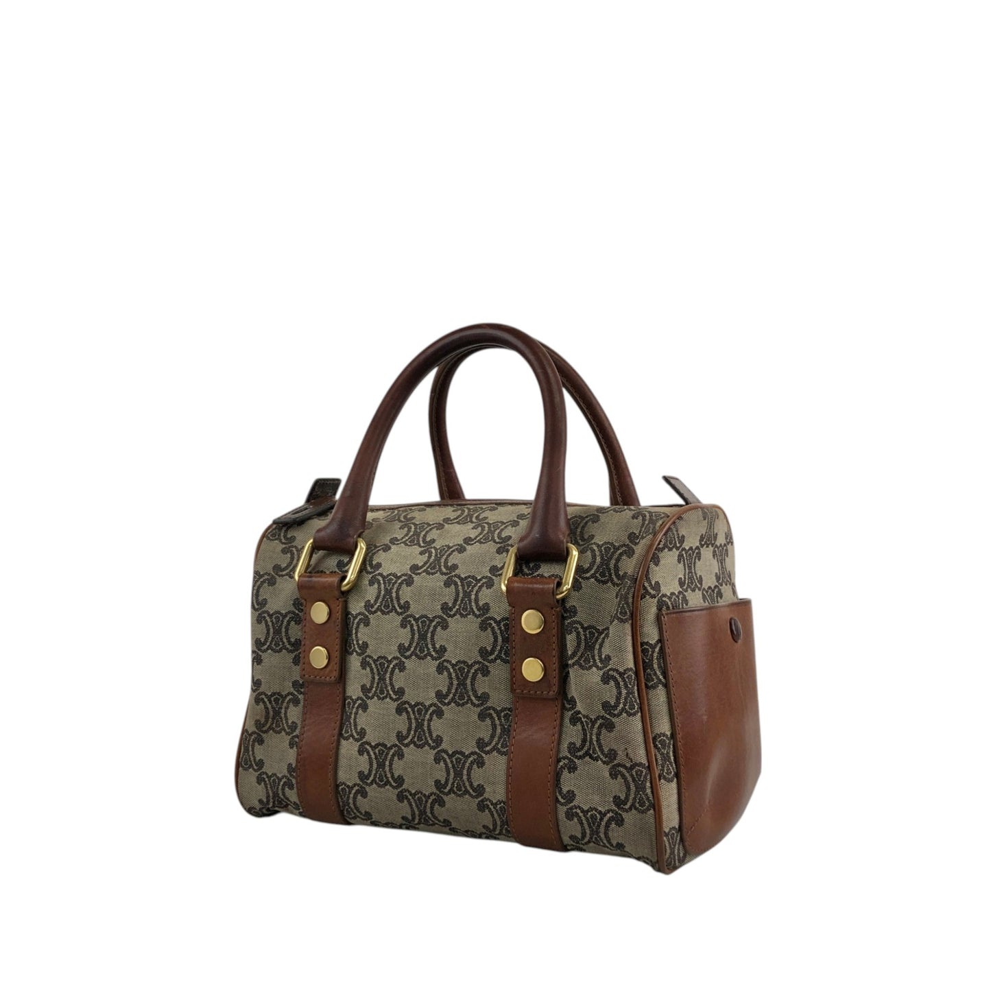 CELINE Triomphe Small Boston bag Handbag Beige Vintage btsixw