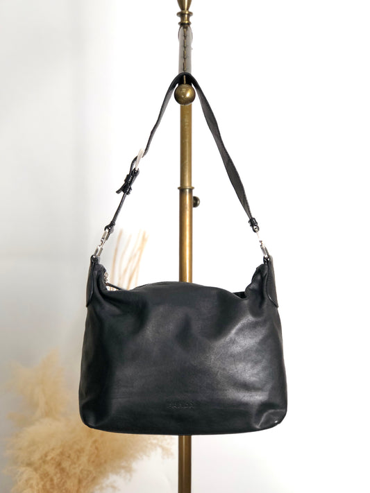 PRADA Logo Embossed Shoulder bag Hobobag Brown Vintage d2egiw