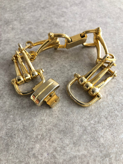 CELINE Horse Bit Bracelet Gold Vintage iib22t