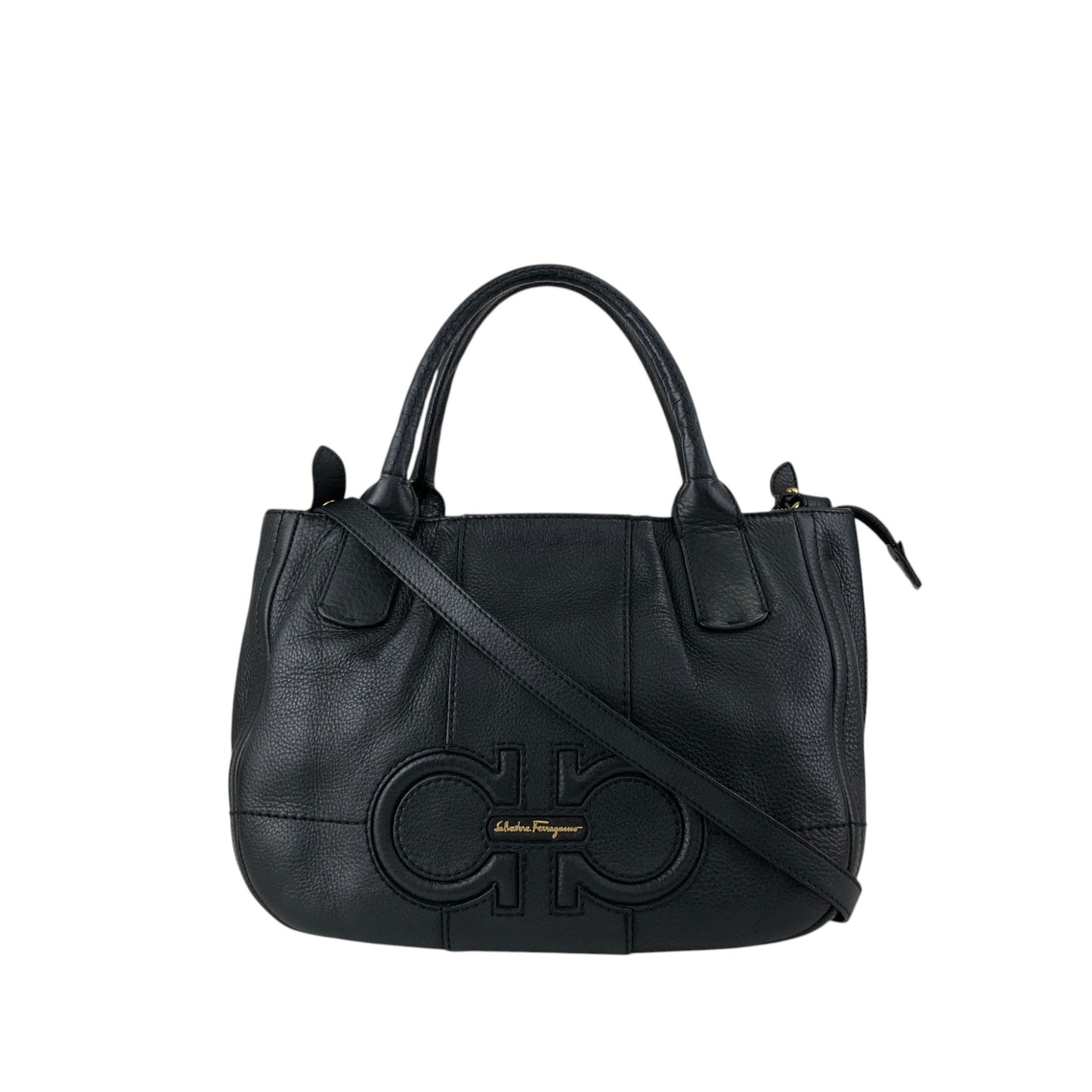 Salvatore Ferragamo Logo Embossed Two-way Handbag Shoulder bag Black Vintage 6dd4sj