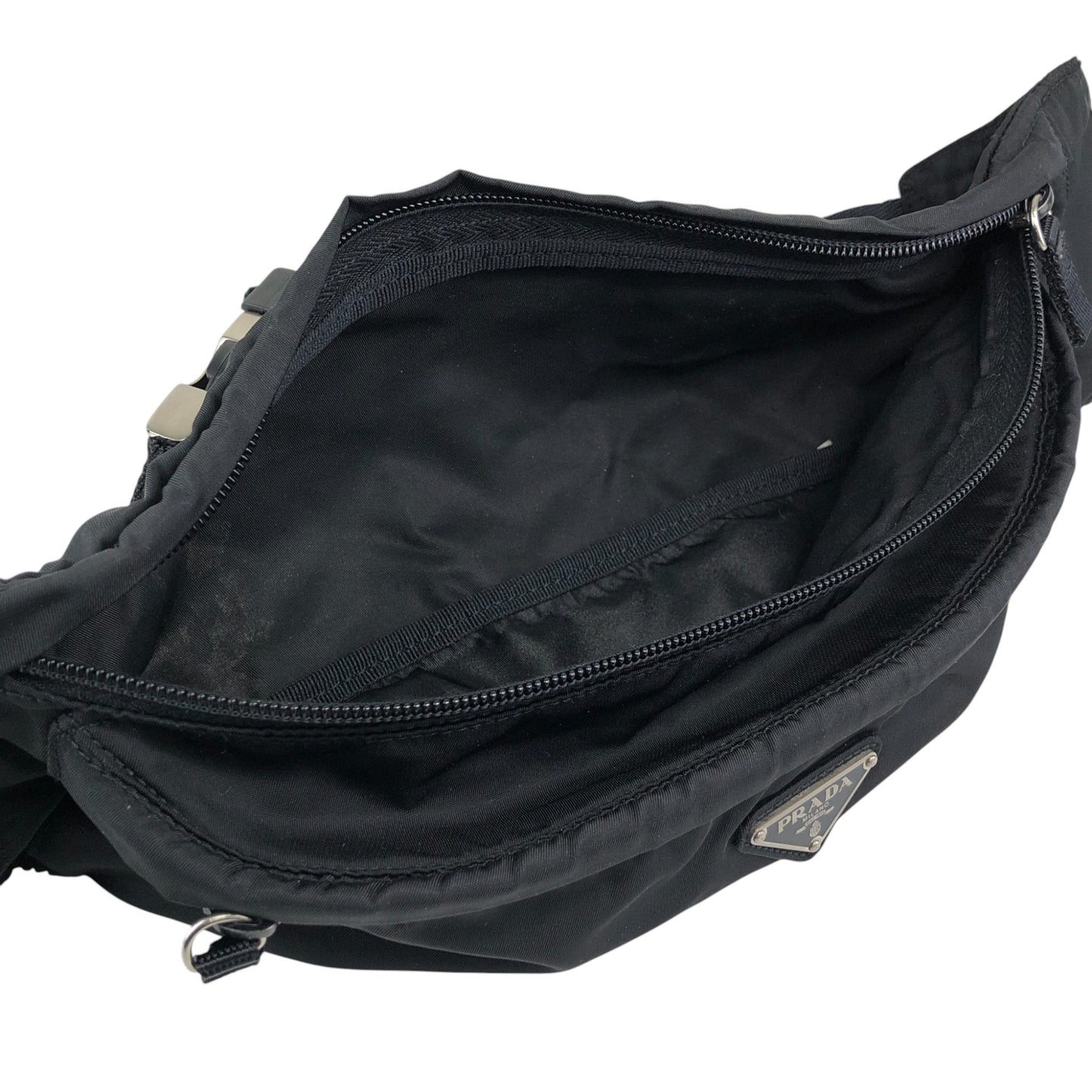 PRADA Tessuto Triangle Logo Sling bag Black Vintage n5nfph