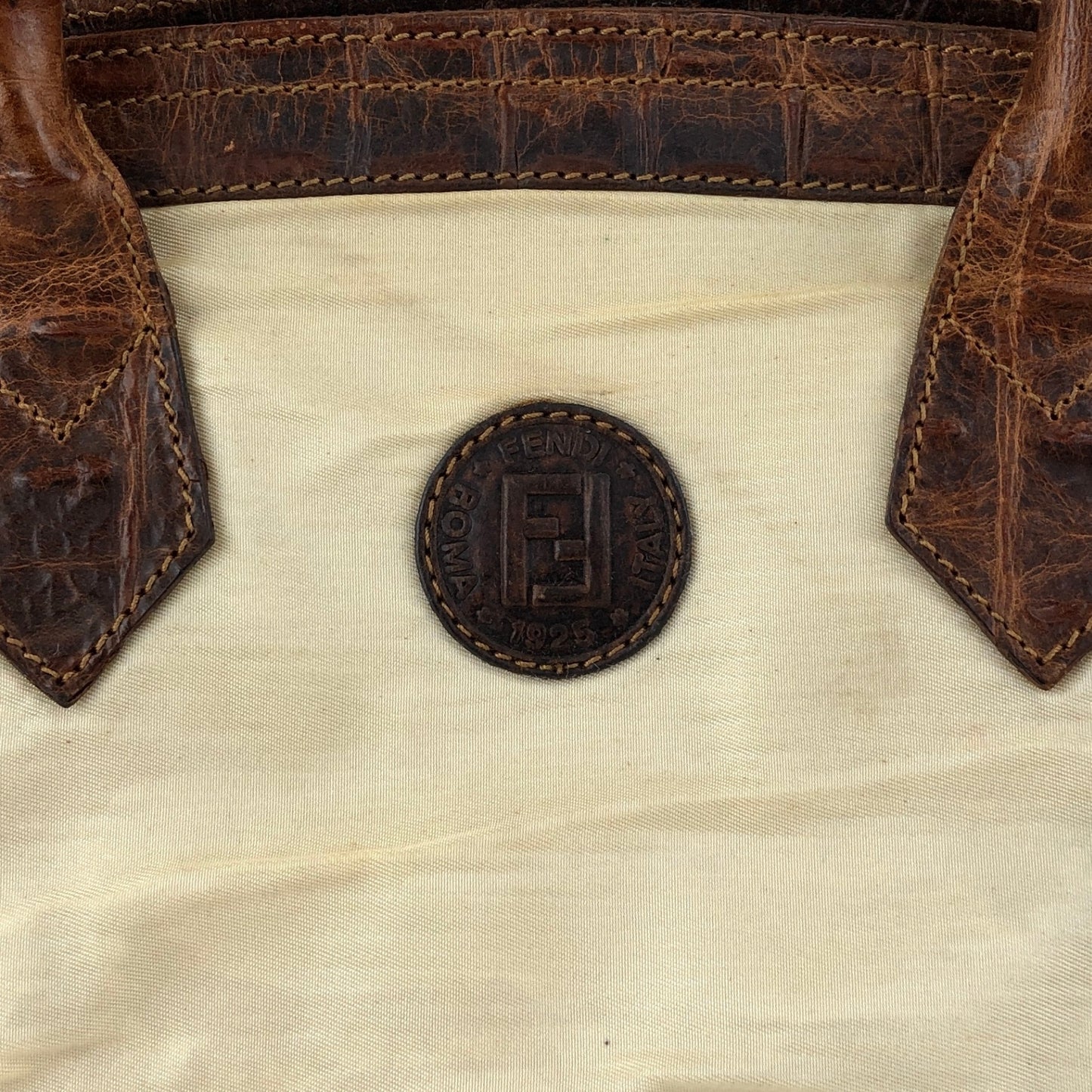 FENDI Logo Two-way Handbag Shoulder bag Beige Vintage apxrfn