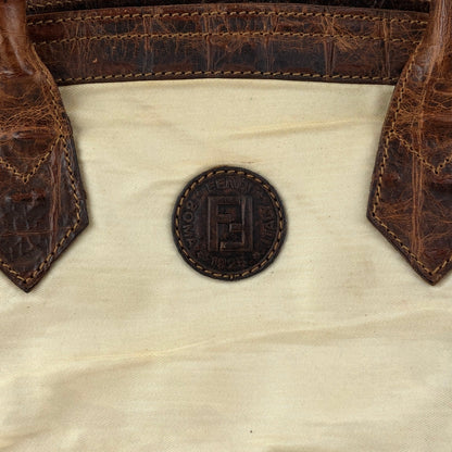 FENDI Logo Two-way Handbag Shoulder bag Beige Vintage apxrfn