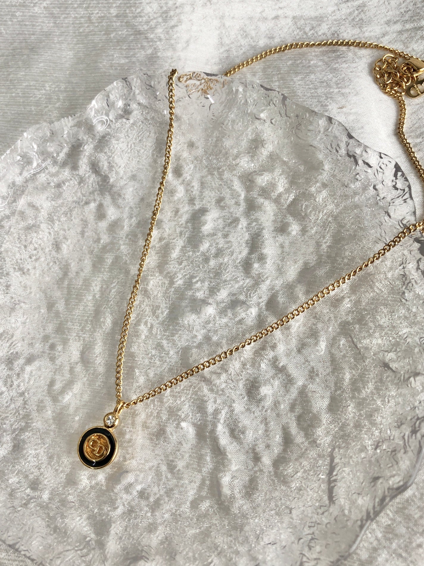 Christian Dior CD Logo Necklace Gold×Black Vintage apcsbb