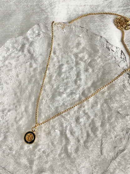 Christian Dior CD Logo Necklace Gold×Black Vintage apcsbb