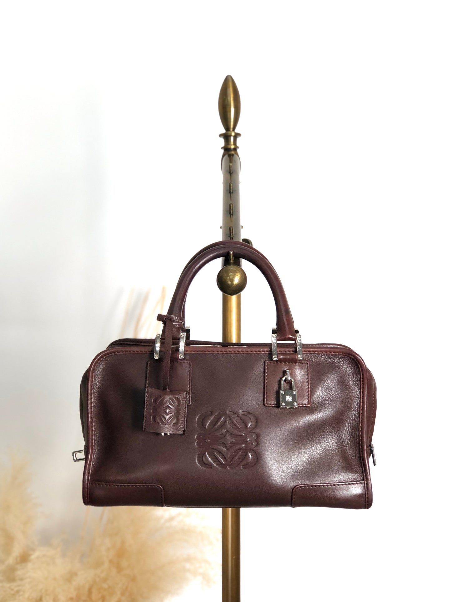 LOEWE Amazona Anagram Small Boston bag Handbag Brown Vintage mc3mx6