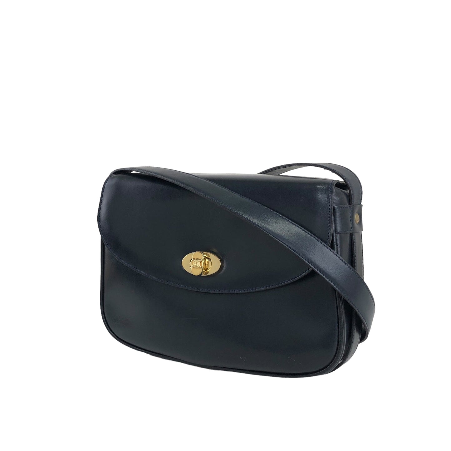 CELINE Blason Turn LocK Shoulder bag Navy Vintage uaxp5e