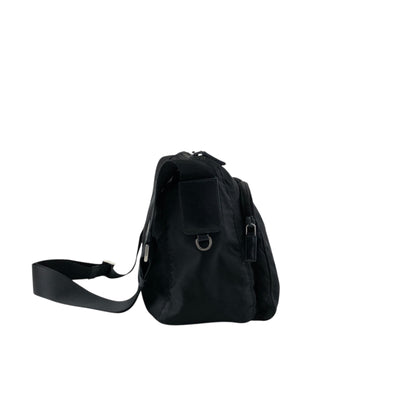 PRADA Tessuto Triangle Logo Double Pocket Shoulder bag Black Vintage se4edp