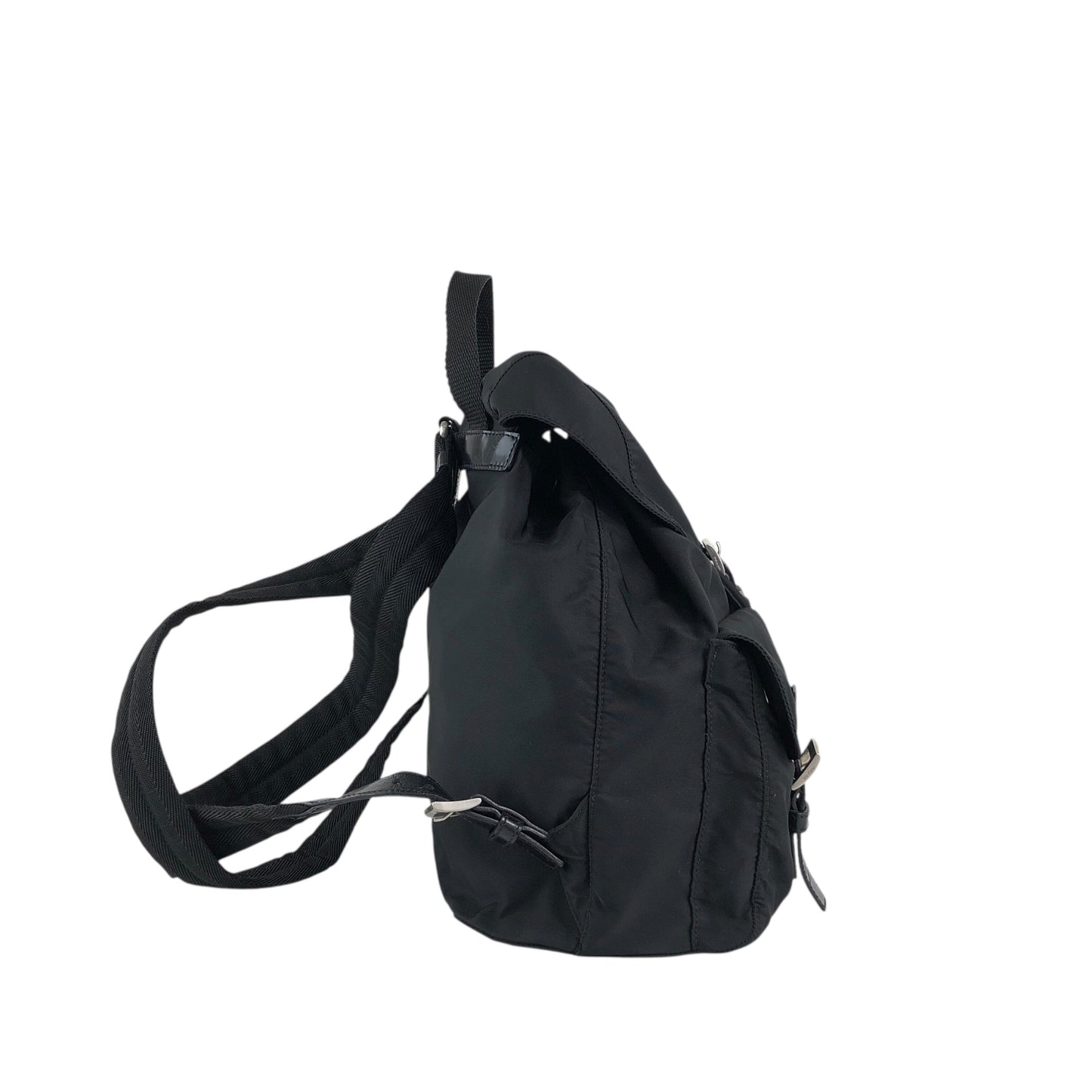 PRADA 三角形標誌雙口袋背包黑色復古 482mjk