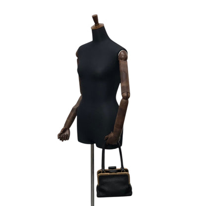 PRADA Triangle Logo Metal Closure Handbag Black Vintage epwvbd