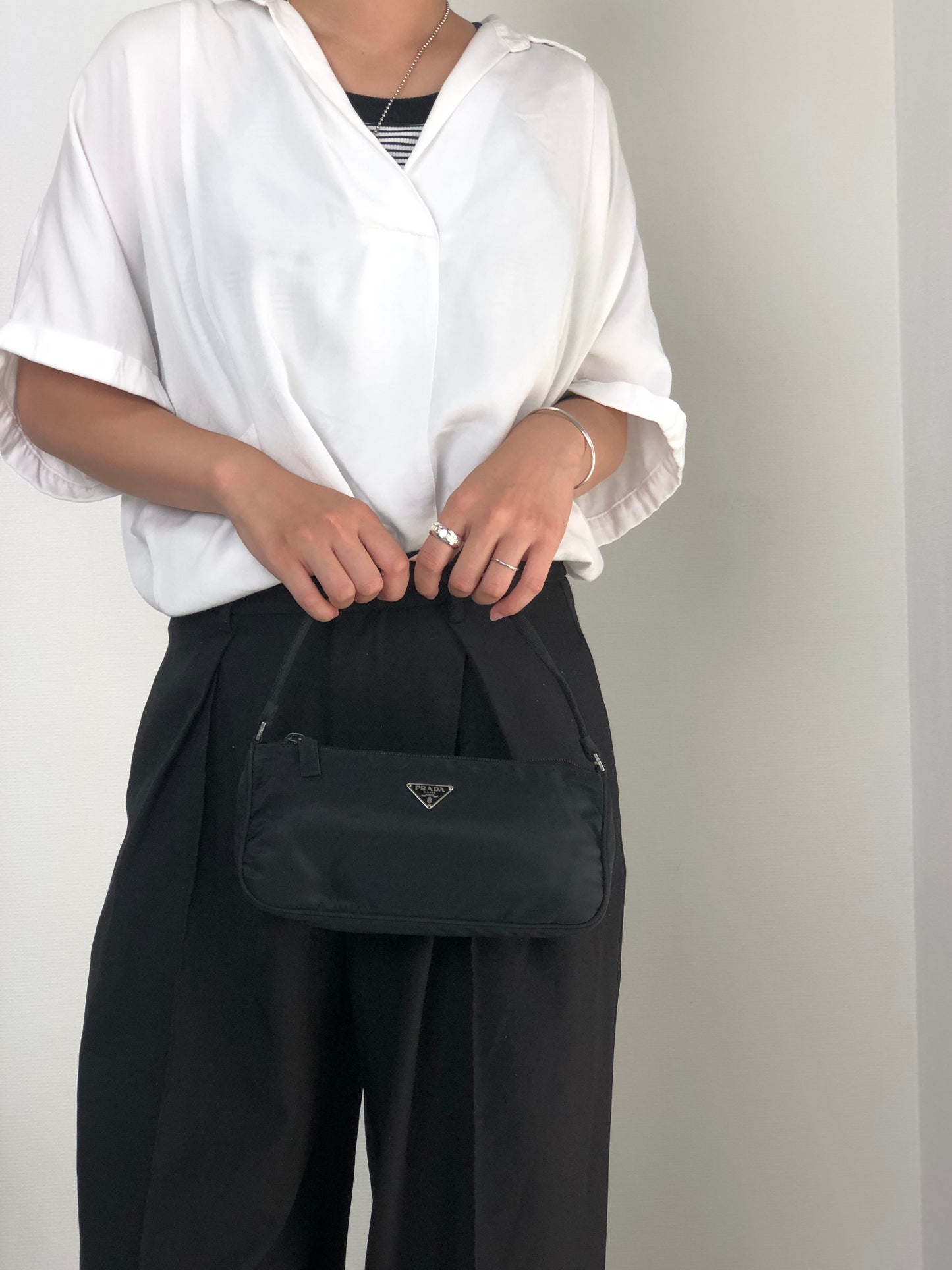 PRADA Tessuto Triangle Logo Small Handbag Black Vintage 7u2u85