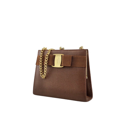 Salvatore Ferragamo Vala Ribbon Chain Shoulder bag Brown Vintage i66575