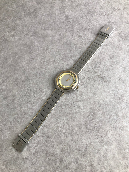Yves Saint Laurent YSL Logo Watch Silver Vintage ha4wmc