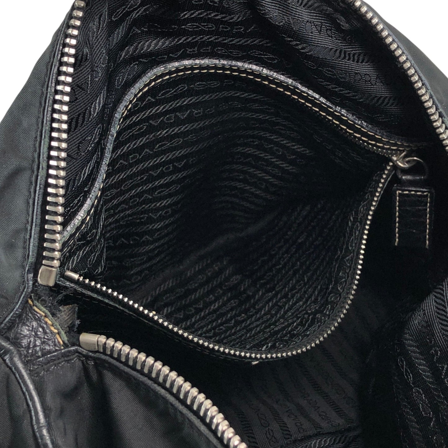 PRADA Tessuto Triangle Logo Shoulder bag Black Vintage w53g57